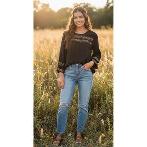 J. Jill  Geometric Embroidered L Peasant Blouse